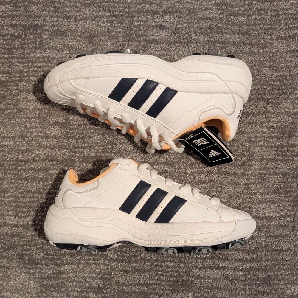 Vintage Adidas Brady K Custard Yellow/White/Navy Three Stripe Golf Shoes 547464 - Picture 7 of 11